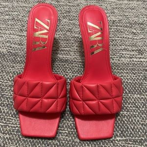 Zara Melon Fuchsia Pink Quilted Sandals Heels Size 5